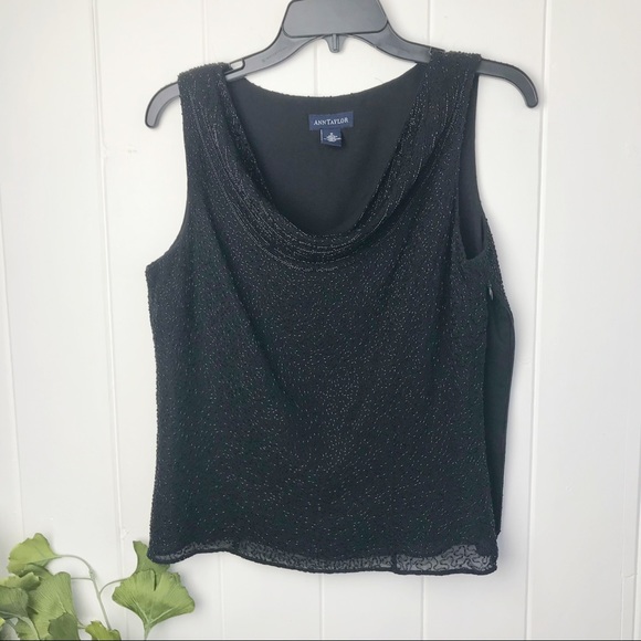 Ann Taylor Silk Drape Neck Sleeveless Embellished Top - Picture 1 of 12